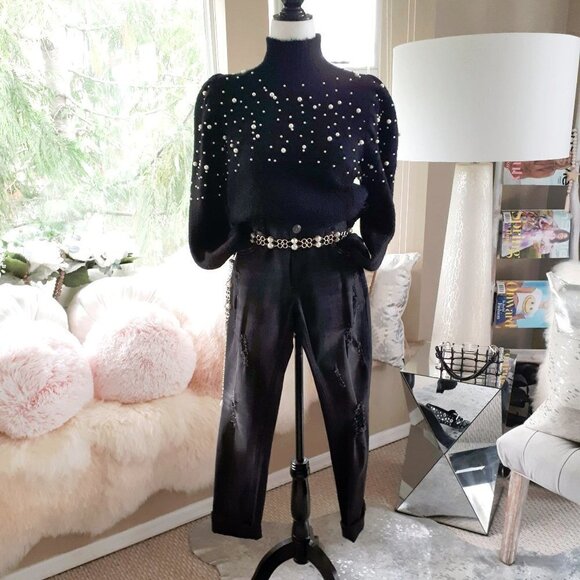 EUC Grace in LA black braided trim accent skinny denim jeans, 30 - Picture 3 of 15